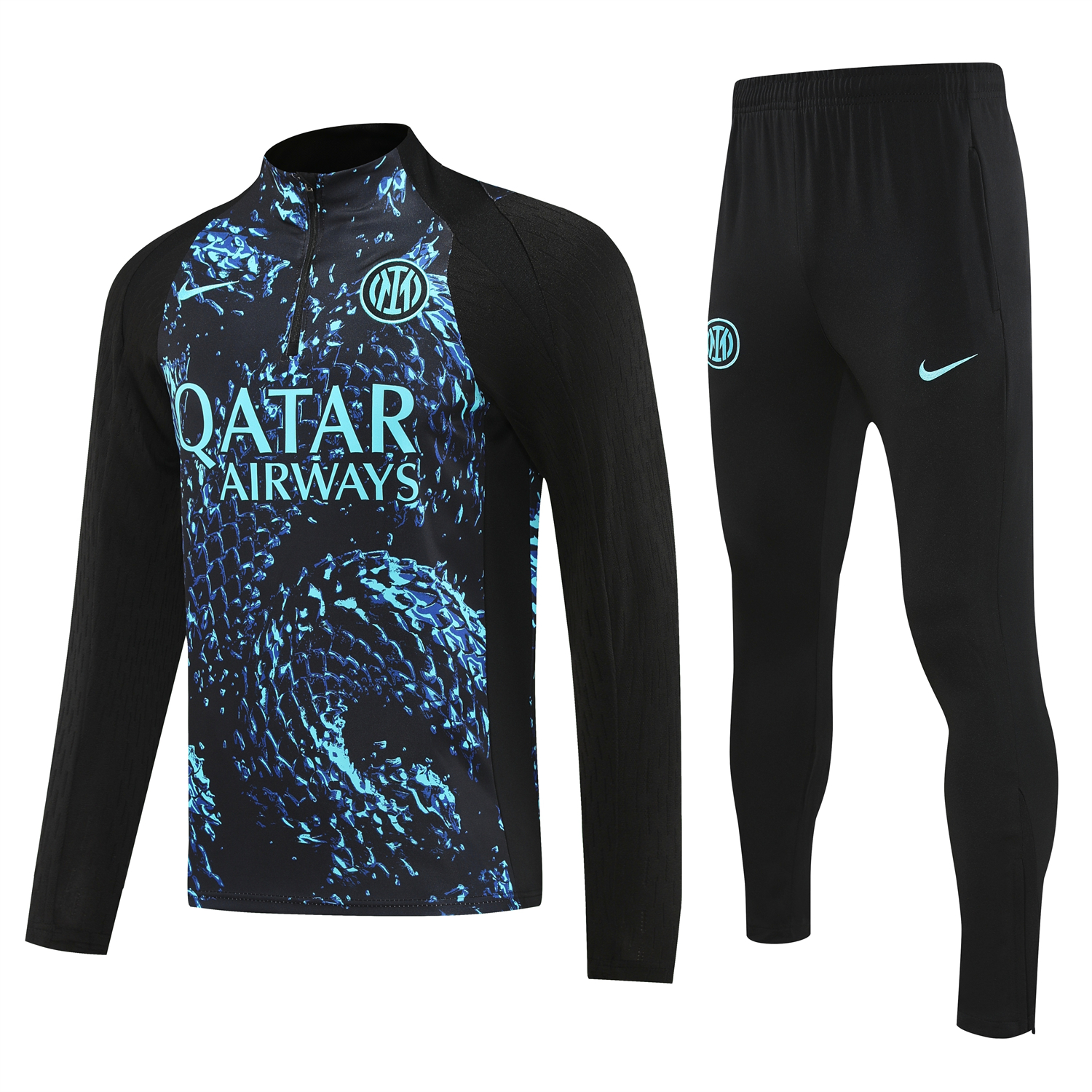 TKH-turbokithub-Inter Milan 25-26 Long Sleeve Training Set - Blue Dragon Scales Top & Black Pants