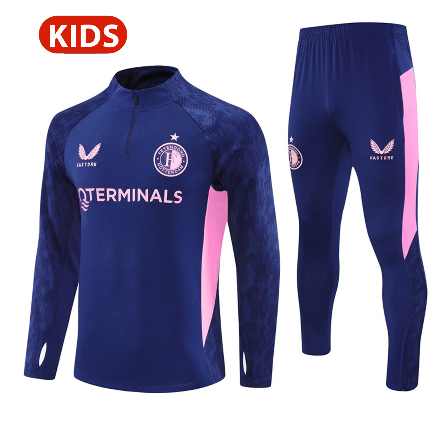 TKH-turbokithub-Feyenoord 25-26 Kids Long Sleeve Training Set - Royal Blue Top & Royal Blue Pants