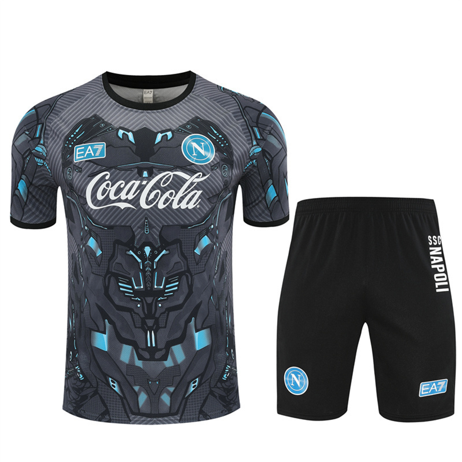TKH-turbokithub-Napoli 25-26 Short-Sleeve Training Set - Gray Mecha Top & Black Shorts