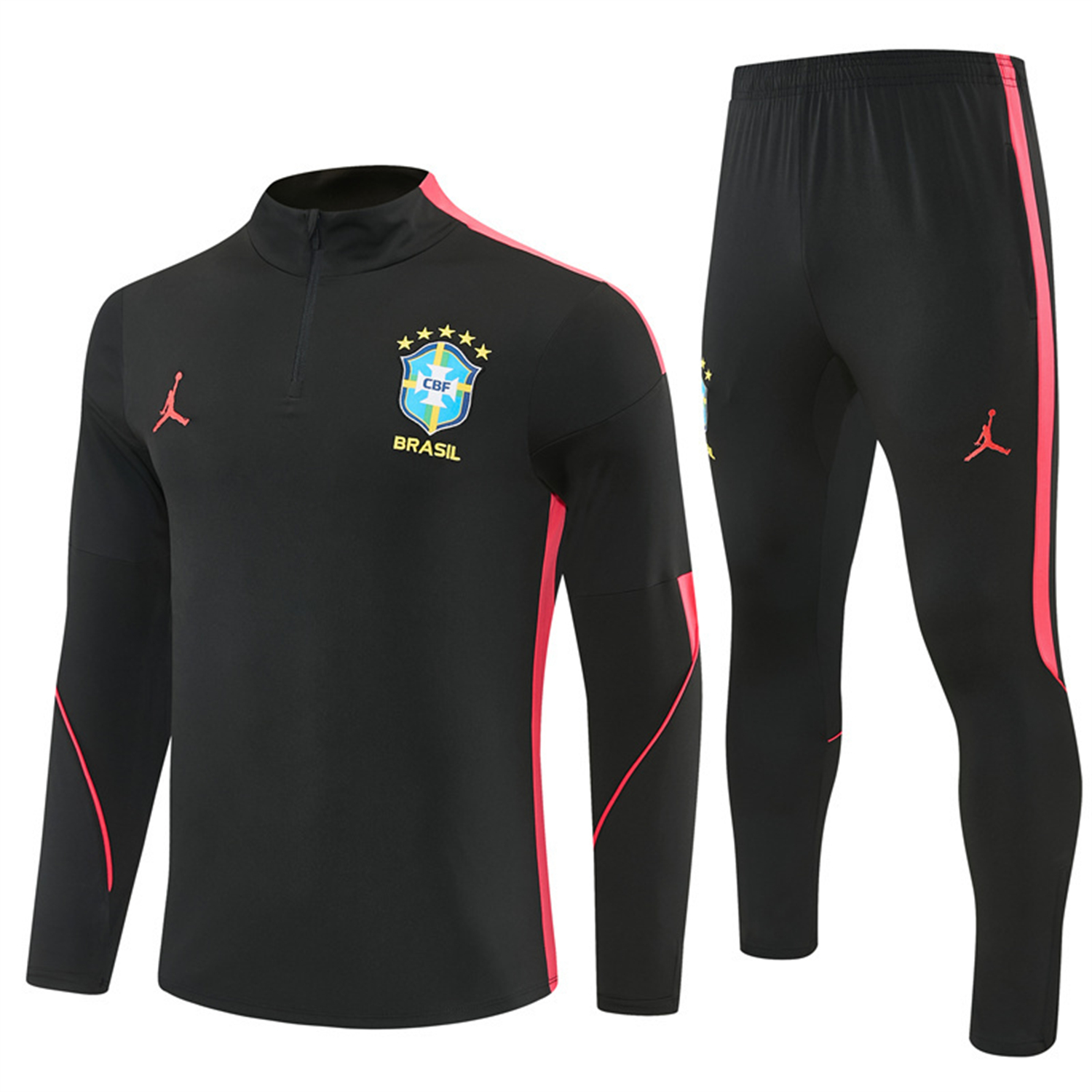 TKH-turbokithub-Brazil X JD 2026 Long Sleeves Training Set - Black Top And Black Orange Pants