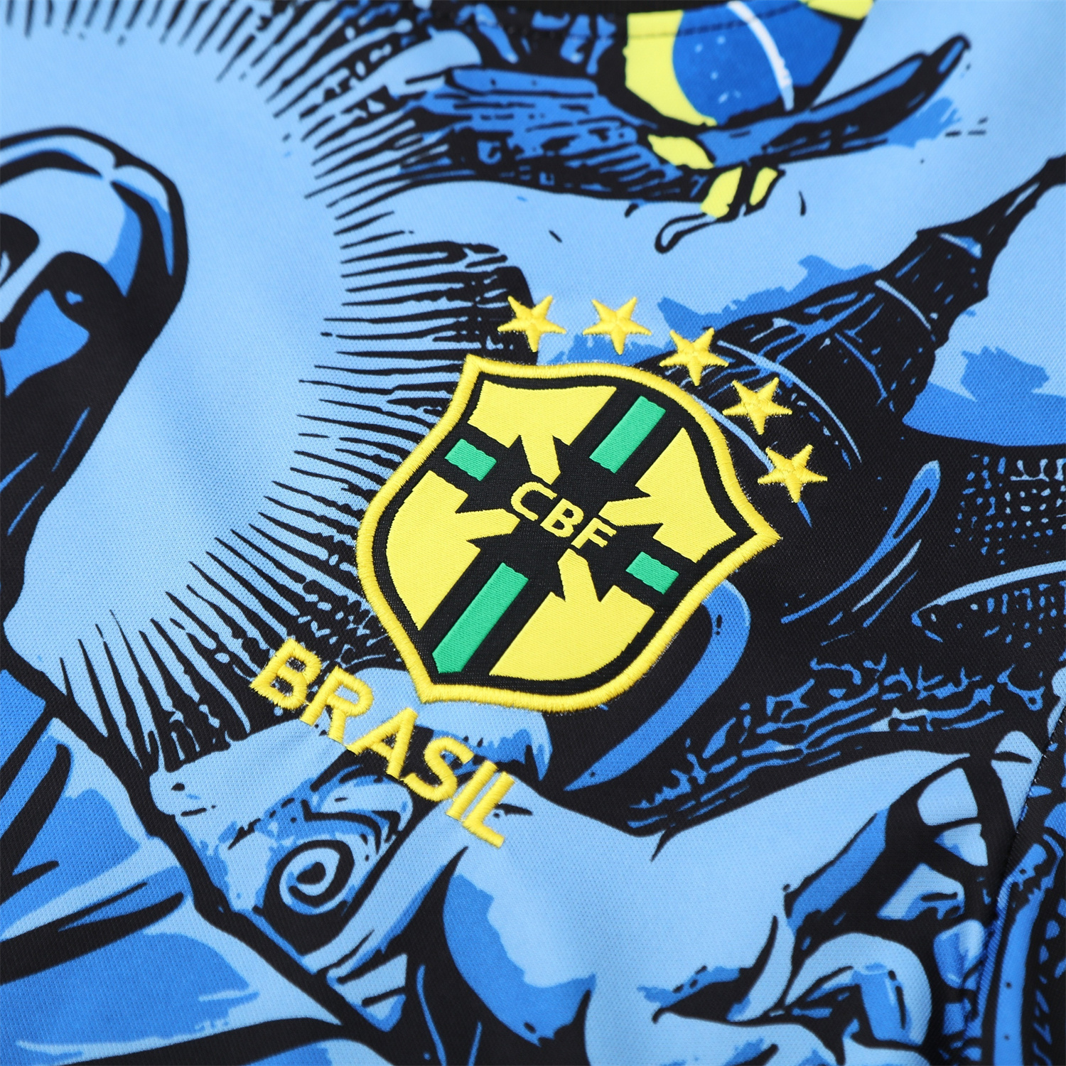 TKH-turbokithub-Brazil 25-26 Blue Jesus Statue Short-Sleeve Training Set - Blue Top & Black Shorts