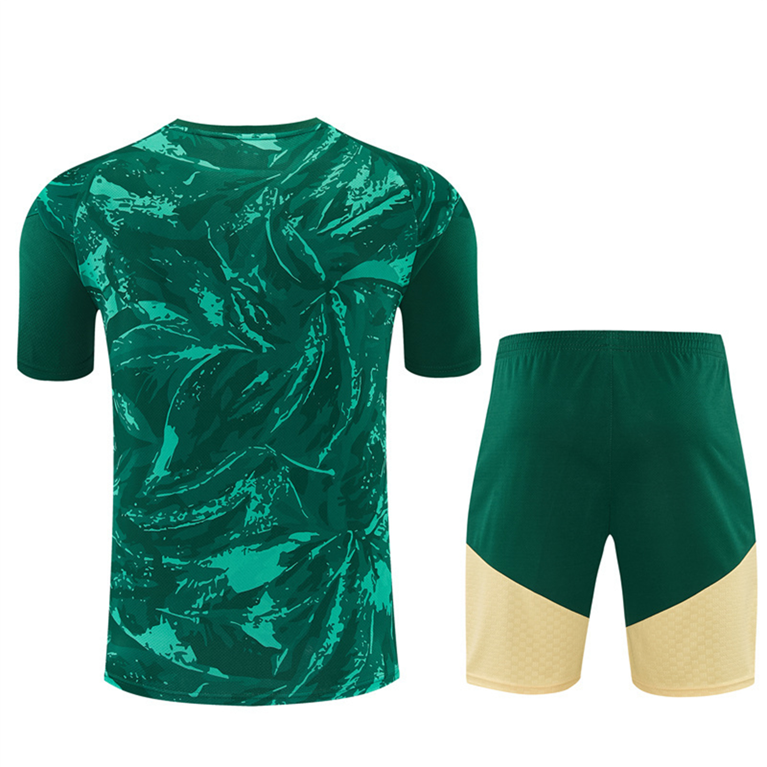 TKH-turbokithub-Real Madrid 26-27 Kids Short-Sleeve Training Set - Green Camouflage Top & Green Shorts